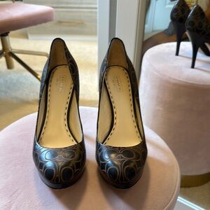 Coach Black and Brown Stiletto Heels with Vintage Charm